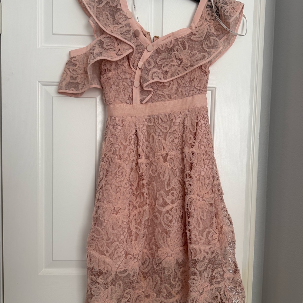 Self-Portrait Blush Lace Button Off-Shoulder Midi Dress